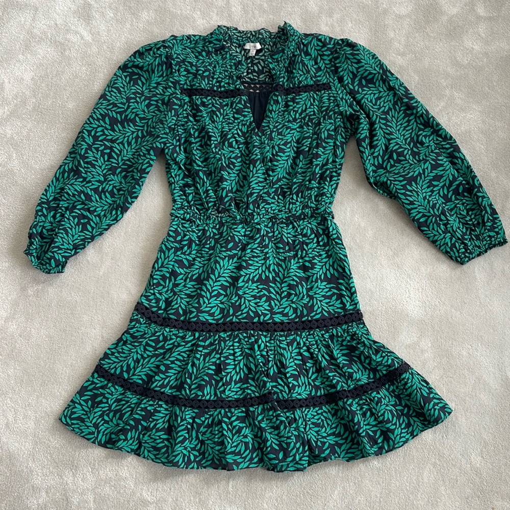 Joie puff sleeve green and black dress, size XS